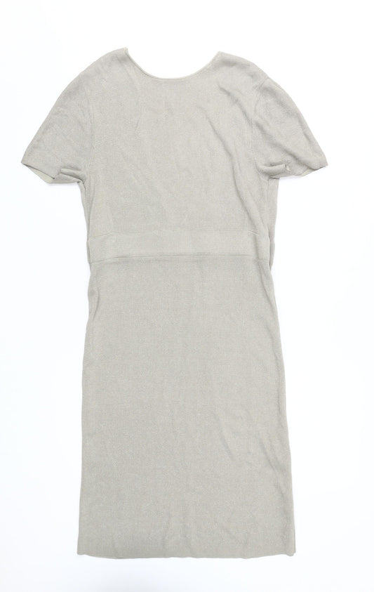 Additional front view of COS Women's Beige Knit V-Neck Dress - M