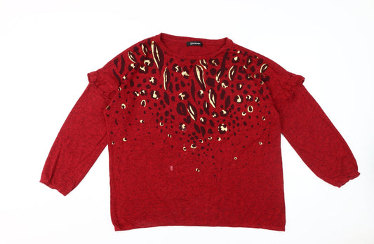 Womens UK Size 18 Kaleidoscope Red Basic T-Shirt