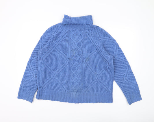 Additional front view of Oasis unisex blue cable-knit jumper m