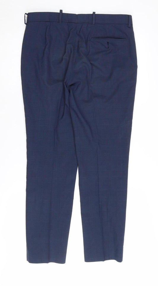 Marks and Spencer Men's Blue Check Trousers Size 32