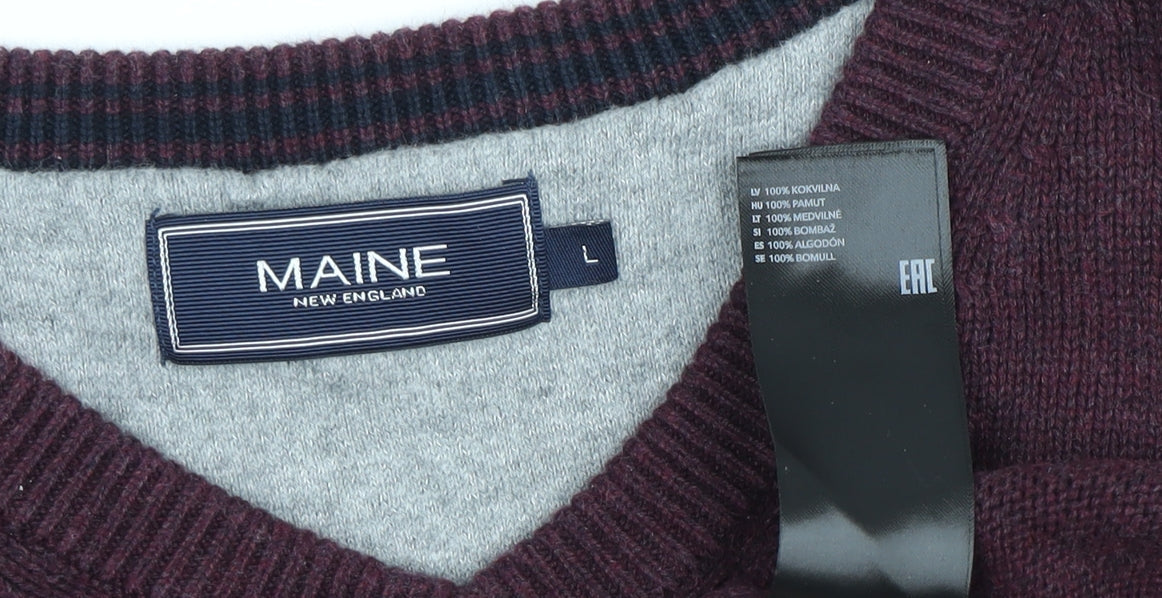 Maine New England Men's Purple V-Neck Pullover Jumper L