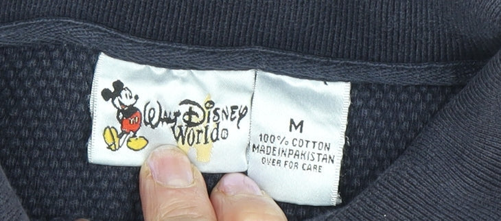 Disney Men's Black Mickey Mouse Polo Shirt M Casual