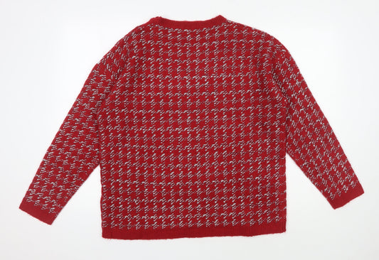 Damart Women's Red Pullover Jumper - Medium Geometric