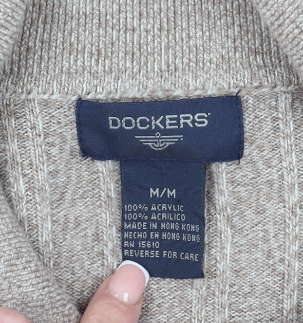 Dockers Men's Beige Cable-Knit Henley Jumper M