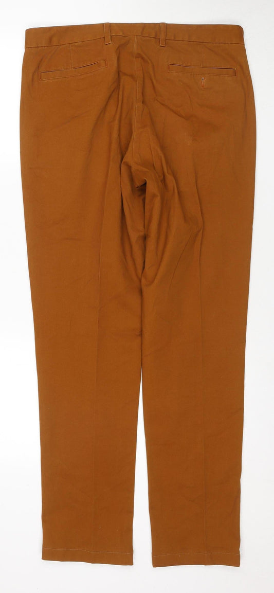 Lands' End Men's Brown Slim Fit Chino Trousers, Size 34