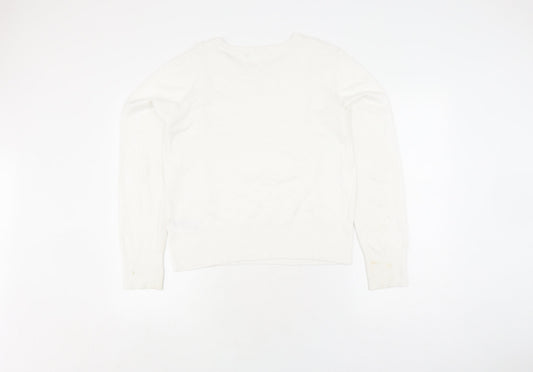 Oasis Women's White Pullover Jumper, Size M, Ruffle Accent