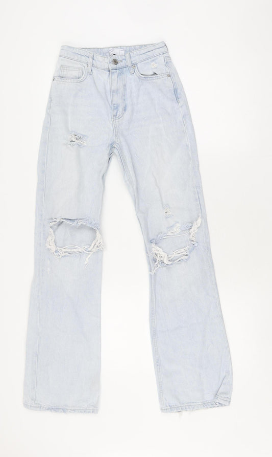 Womens UK Size 4 Bershka Flared Blue Jeans