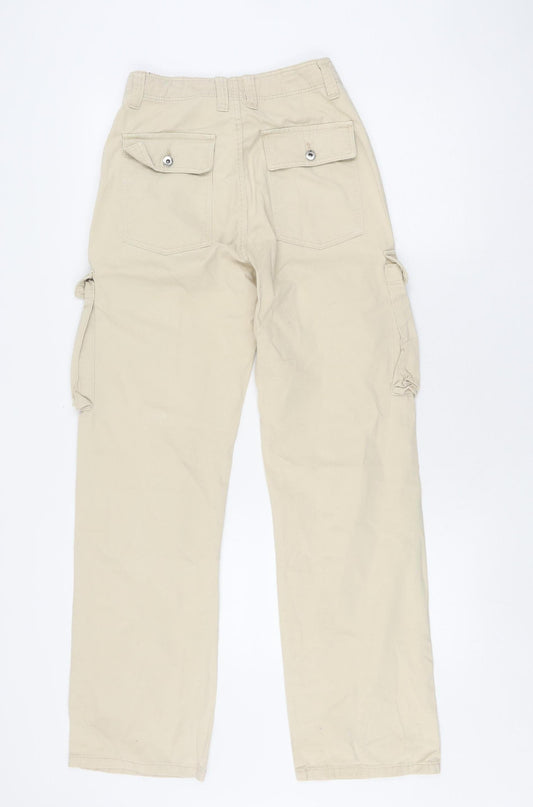 Bershka Women's Beige Cargo Trousers, Size 4, 100% Cotton
