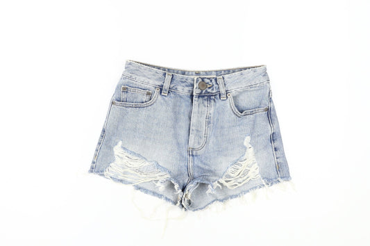 Additional front view of ASOS Women's Blue Cut-Off Denim Shorts, size 6