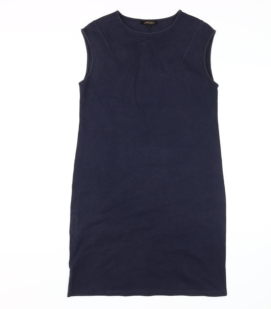 Additional front view of Jaeger Women's Blue Sheath Dress S Sleeveless Stretch
