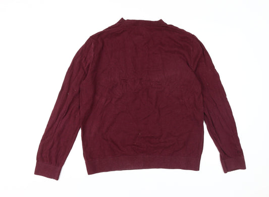 GAP Men's Red Pullover Jumper, L, Crew Neck Cotton Knit