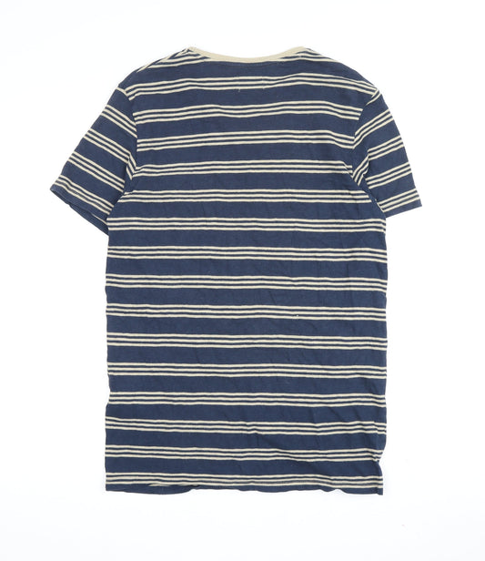 Selected Homme Men’s Blue Striped V-Neck T-Shirt M