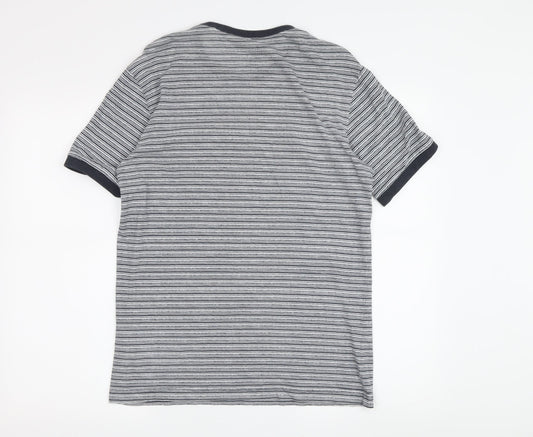 Penguin Men's Grey Striped T-Shirt, Size S, Cotton Crew