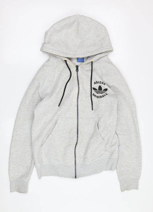 Additional front view of Adidas Grey unisex hoodie, size 12, full zip, casual