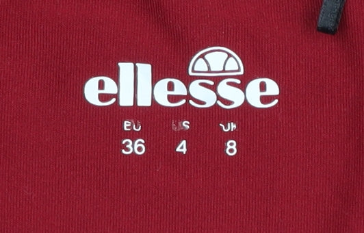 Brand and care label for Ellesse Women's Red Athletic Pullover T-Shirt, size 8