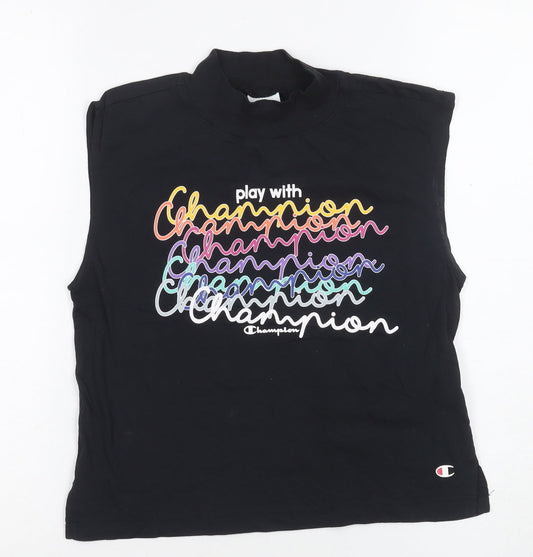 Additional front view of Champion Black unisex tank s - mock neck jersey basic