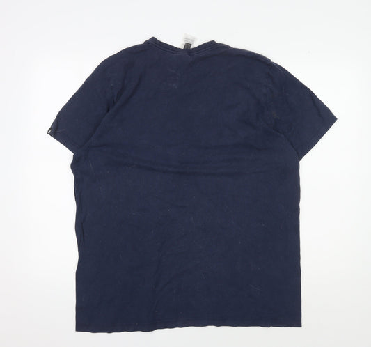 Adidas Men's XL Blue Cotton T-Shirt - Logo, Crew Neck