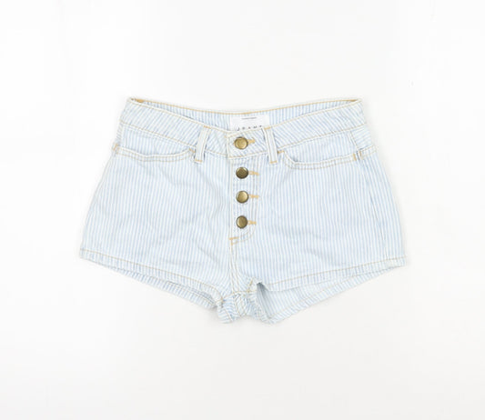 American Apparel Women's Blue High Rise Striped Denim Shorts