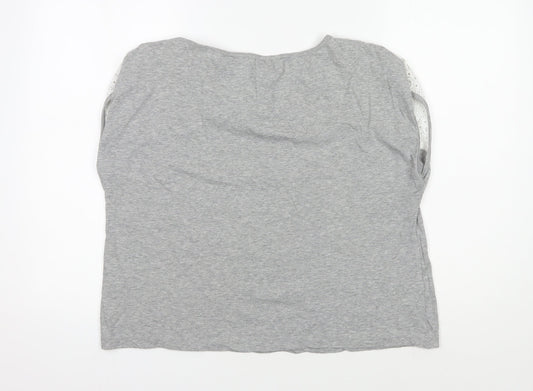 Jack Wills Women's Grey Lace Trim Blouse - Size 14