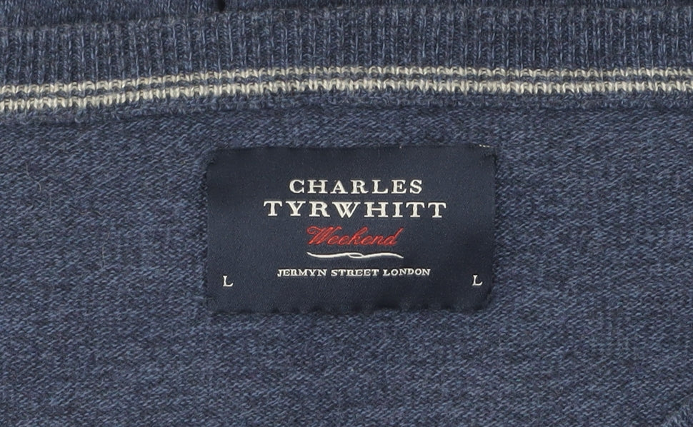 Charles Tyrwhitt Men's Blue V-Neck Pullover Jumper