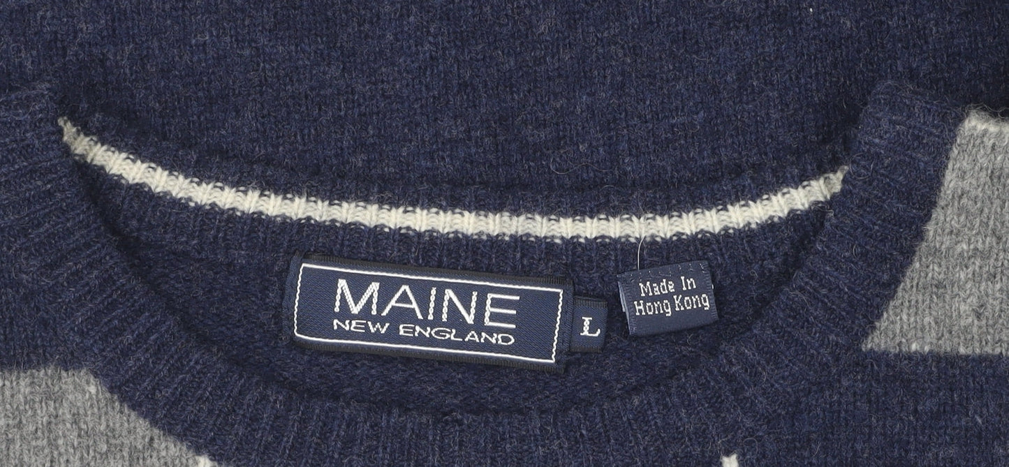 Maine New England Men's L Blue Grey Check Jumper