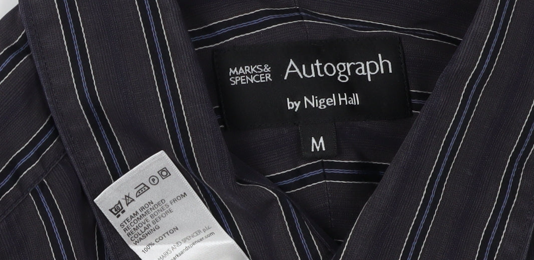 Marks and Spencer Men's Black Striped Shirt M