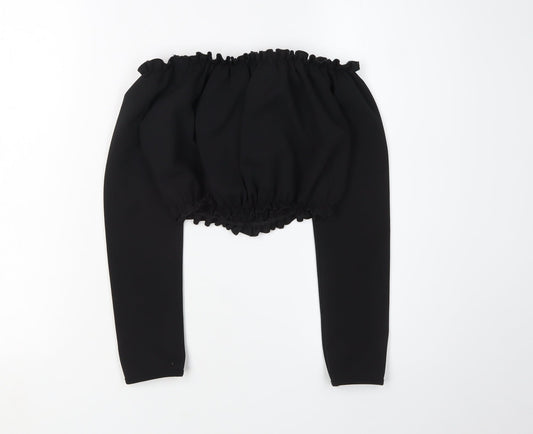 New Look Women's Black Cropped Button Blouse, Size 6