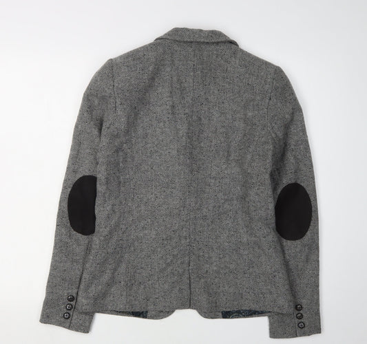 H&M Women's Grey Blazer, Size 10, Two-Button Tweed
