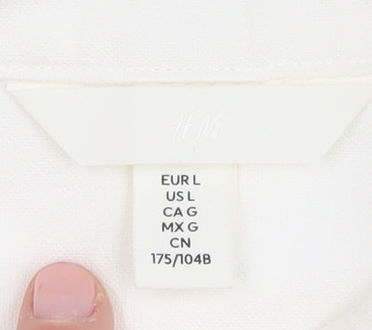 H&M Men's White Long Sleeve Button-Up Shirt L