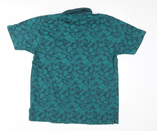 One Valley Men's Green Floral Polo, Size L, Short Sleeve