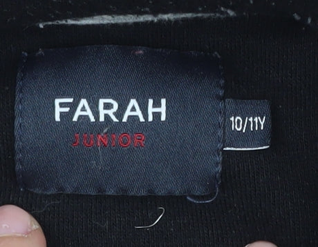 Farah Boys Black Pullover Hoodie, Size 10-11, Logo Accent