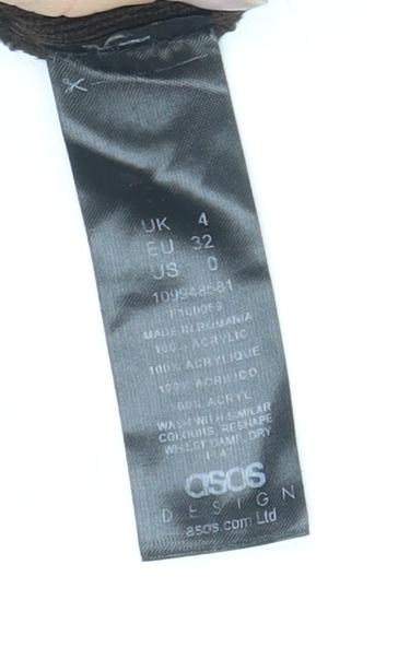 Close-up detail of ASOS Women's Brown Midi Bodycon Dress, size 4