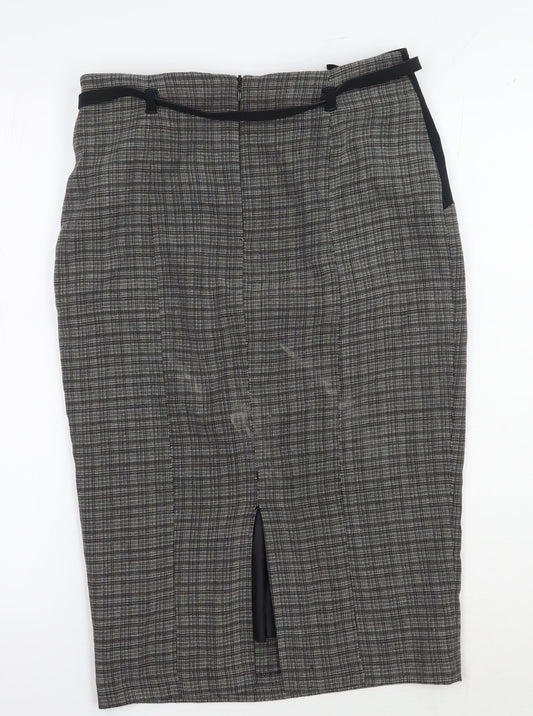 Marks and Spencer Black Check Pencil Skirt, Size 8, Belted