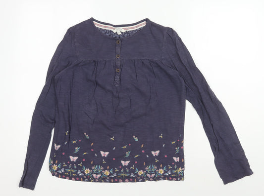 Additional front view of FatFace Teen Blue Floral Long Sleeve Henley Blouse