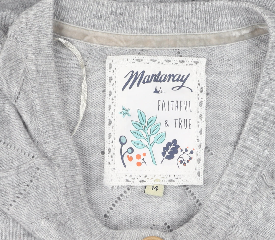 Womens UK Size 14 Mantaray Grey Cardigan Jumper