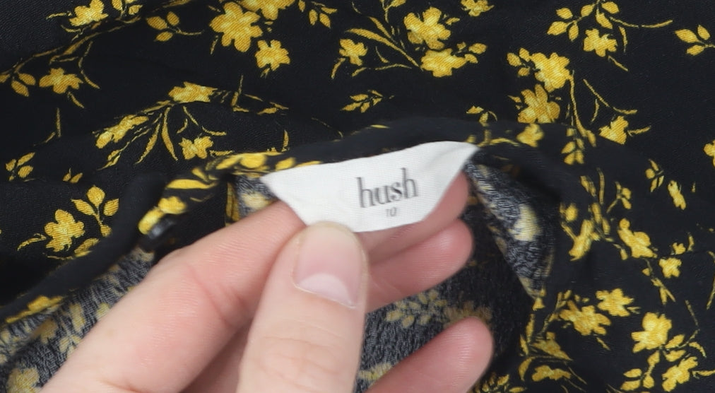 Hush Women's Black Floral Blouse, Size 10, Long Sleeve