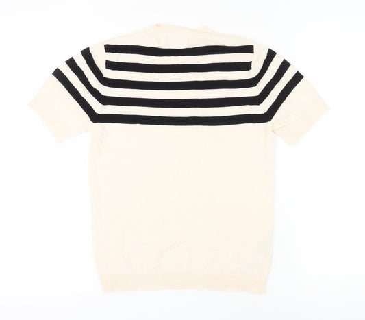 MNG Women's Black Striped T-Shirt, Size M, Crew Neck