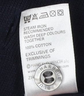 Marks and Spencer Men's Blue Long Sleeve Polo L