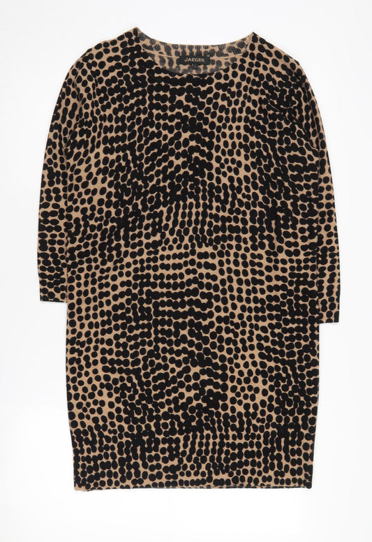 Additional front view of Jaeger Women's Black & Beige Animal Print Dress S
