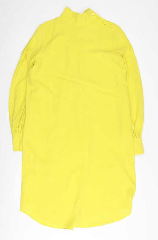 Hobbs Women's Yellow Silk Shift Dress, UK 6, Long Sleeve