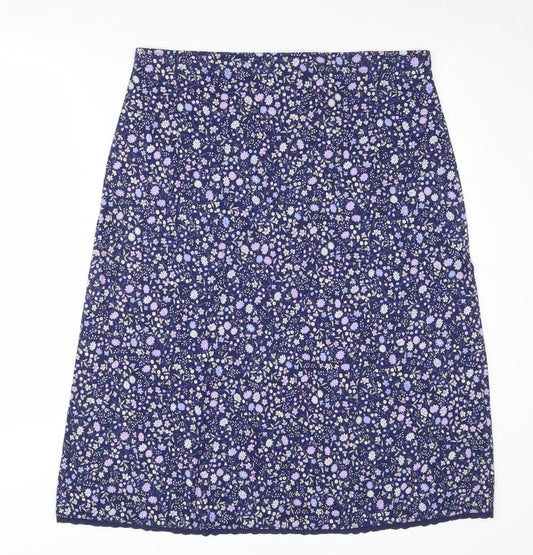Laura Ashley Women's Blue Floral A-Line Skirt, Size L