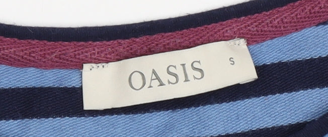 Oasis Women's Blue Striped T-Shirt, Size S, Casual Style