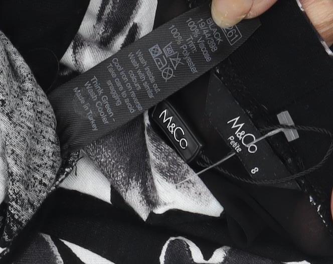 M&Co Women's Black Floral Wrap Blouse, Size 8