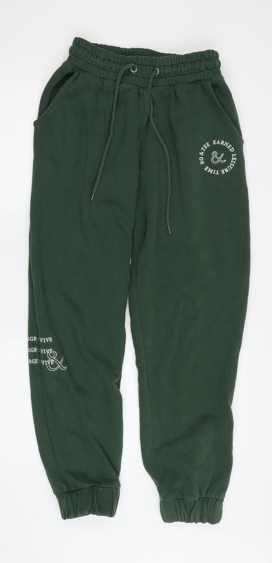 Men's Green Jogger Trousers M - Casual Cotton Blend