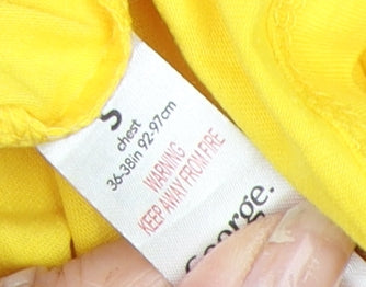 Close-up detail of George unisex yellow t-shirt, size S, fun design