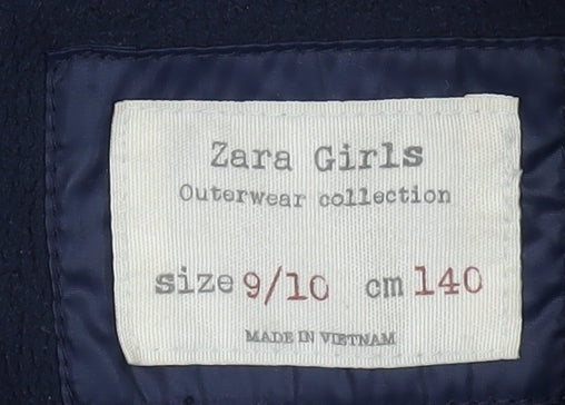 Zara Girls Blue Puffer Jacket 9-10 Years with Fur Trim Hood
