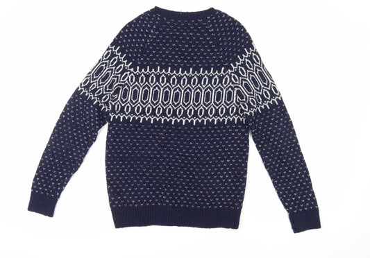 Esprit Men's Blue Fair Isle Pullover Jumper Medium