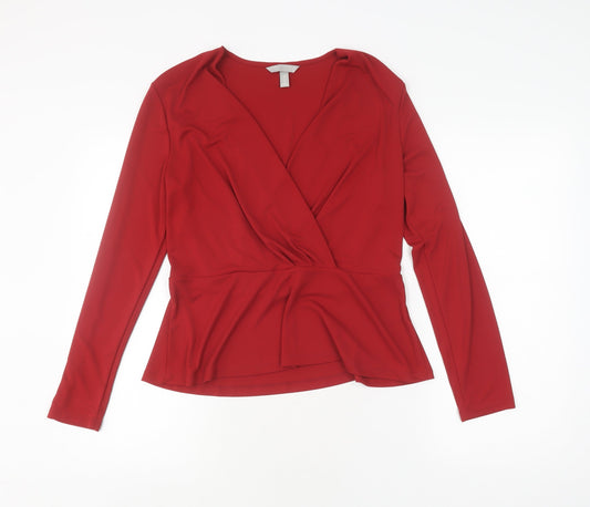 Womens UK Size M H&M Red Wrap Blouse