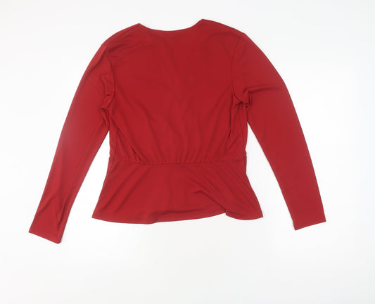 Womens UK Size M H&M Red Wrap Blouse