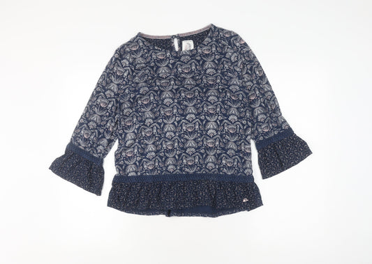 Additional front view of Mantaray Women's Blue Floral Tunic Blouse, size 8